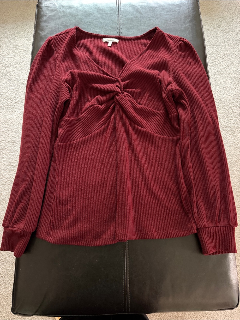 Maurices Twist-Front Ribbed Long Sleeve Top - Burgundy
